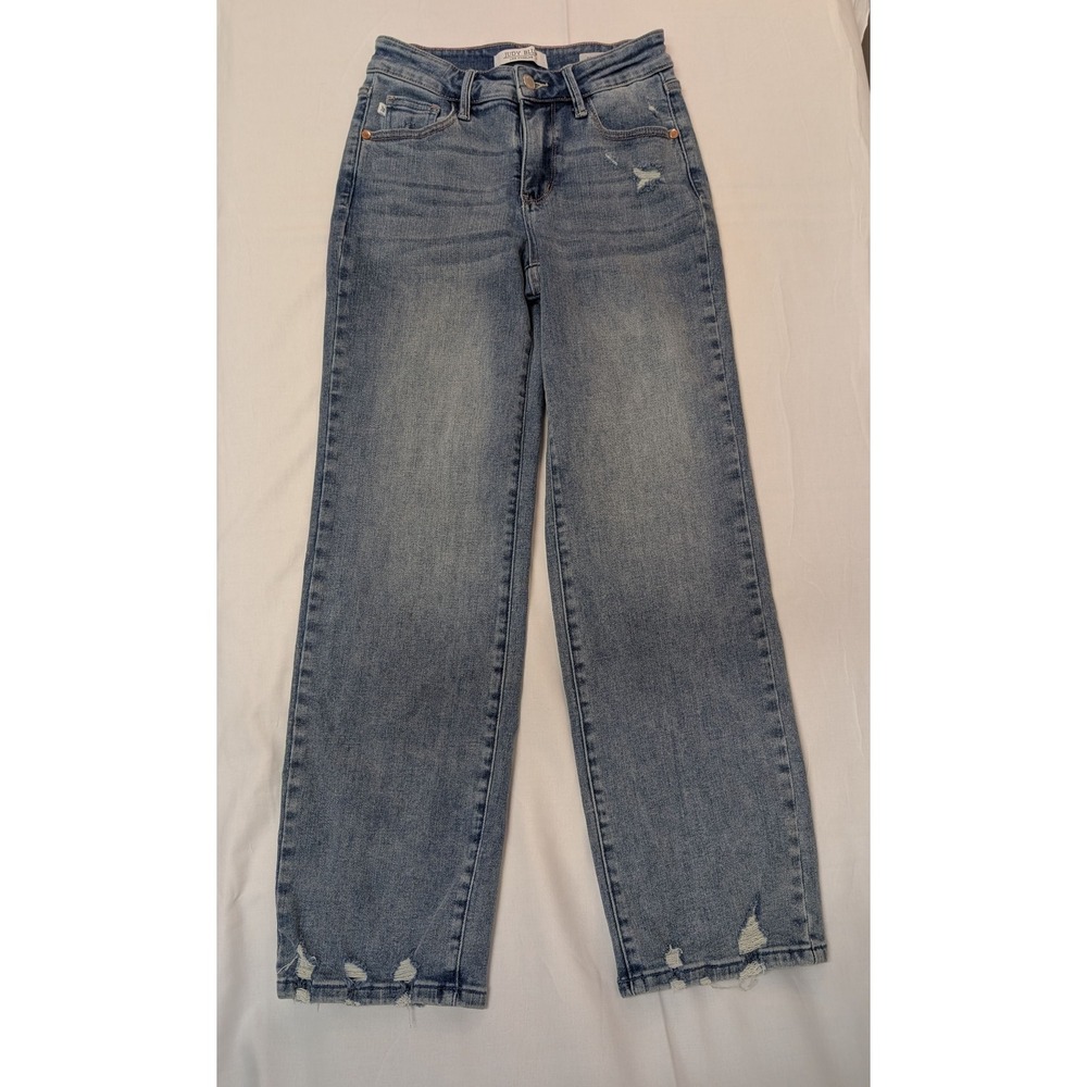 Judy Blue Straight Fit Distressed Hem Jeans Women's Size 3/26 High Rise Stretch